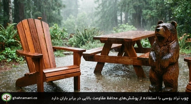 چوب نراد روسی با استفاده از پوششهای محافظ مقاومت بالایی در برابر باران دارد چوب نراد روسی با استفاده از پوششهای محافظ مقاومت بالایی در برابر باران دارد