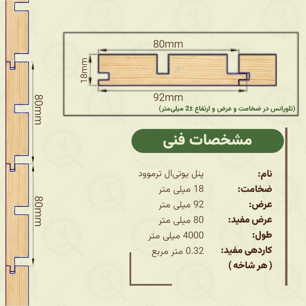 پنل UTL ترموود | ضخامت 18 mm – عرض 92 میلی‌متر – طول 4000 mm