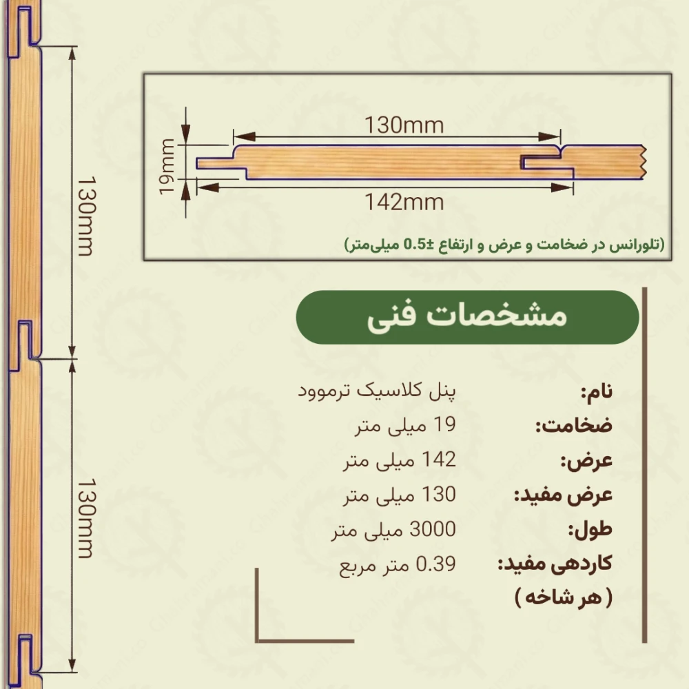 پنل ترموود کلاسیک | ضخامت 19 mm – عرض 142 mm – طول 3000 mm
