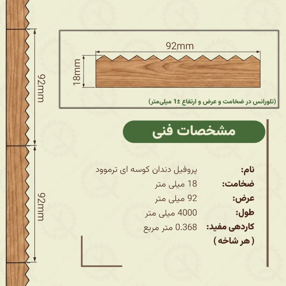 پروفیل دندان کوسه‌ای ترموود 4000*92*18 میلی متر