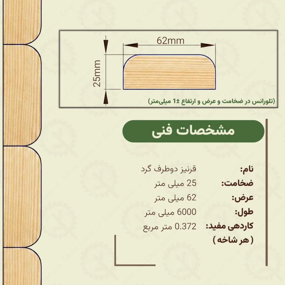 قرنیز دو طرف گرد 6000*62*25 میلیمتر