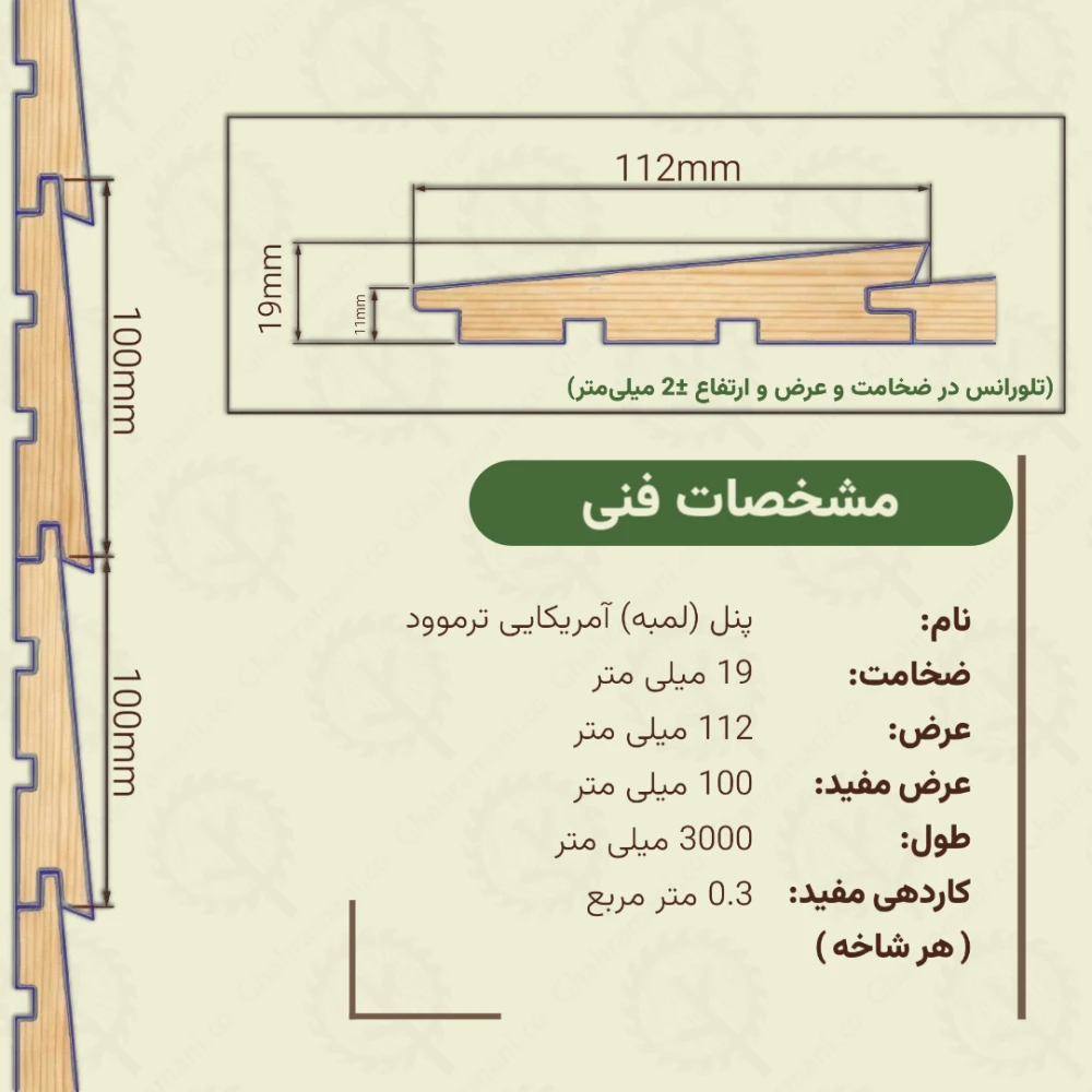 پنل ترموود آمریکایی | ضخامت 19 mm – عرض 112 mm – طول 3000 mm