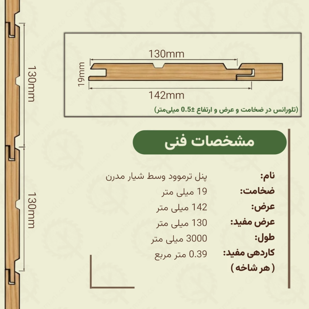پنل ترموود وسط شیار مدرن 3000*142*19میلیمتر