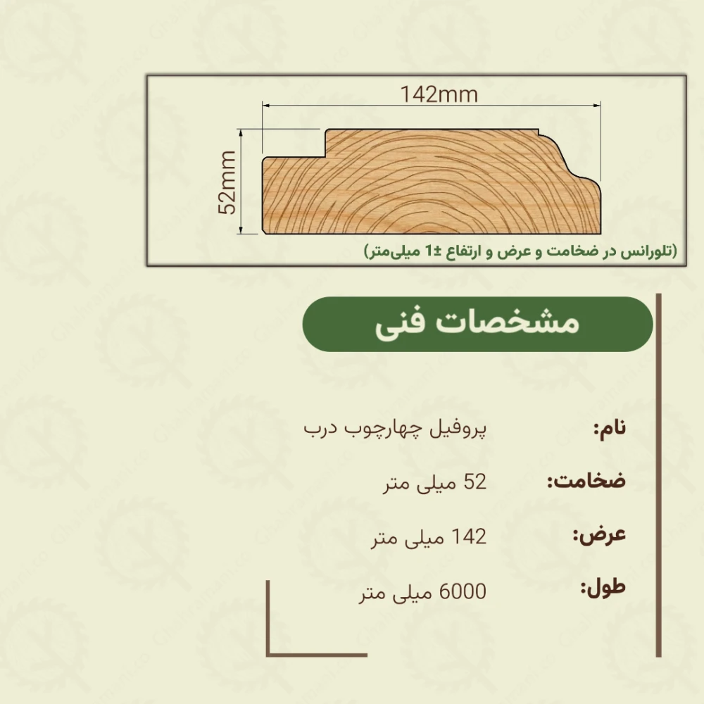 پروفیل چهارچوب درب 6000*142*52 میلیمتر