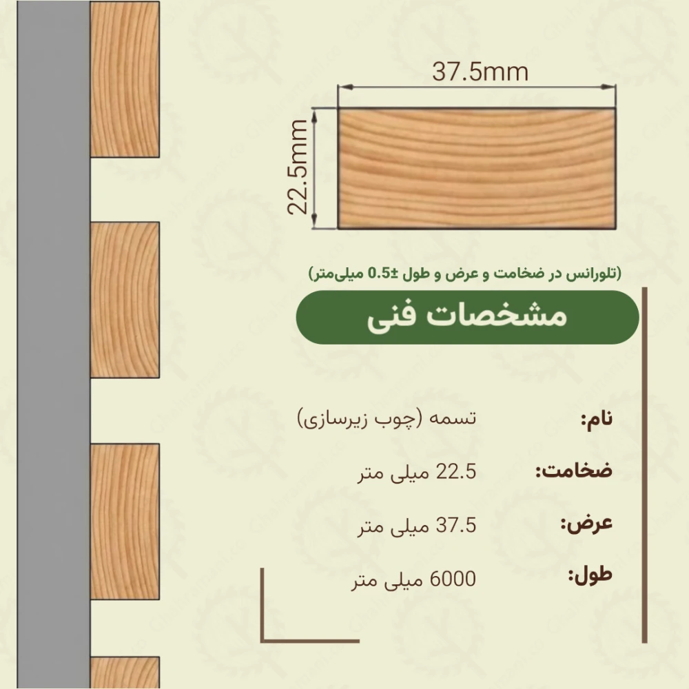 تسمه (زیرکار) نراد | ضخامت 22.5 mm – عرض 37.5 mm – طول 6000 mm