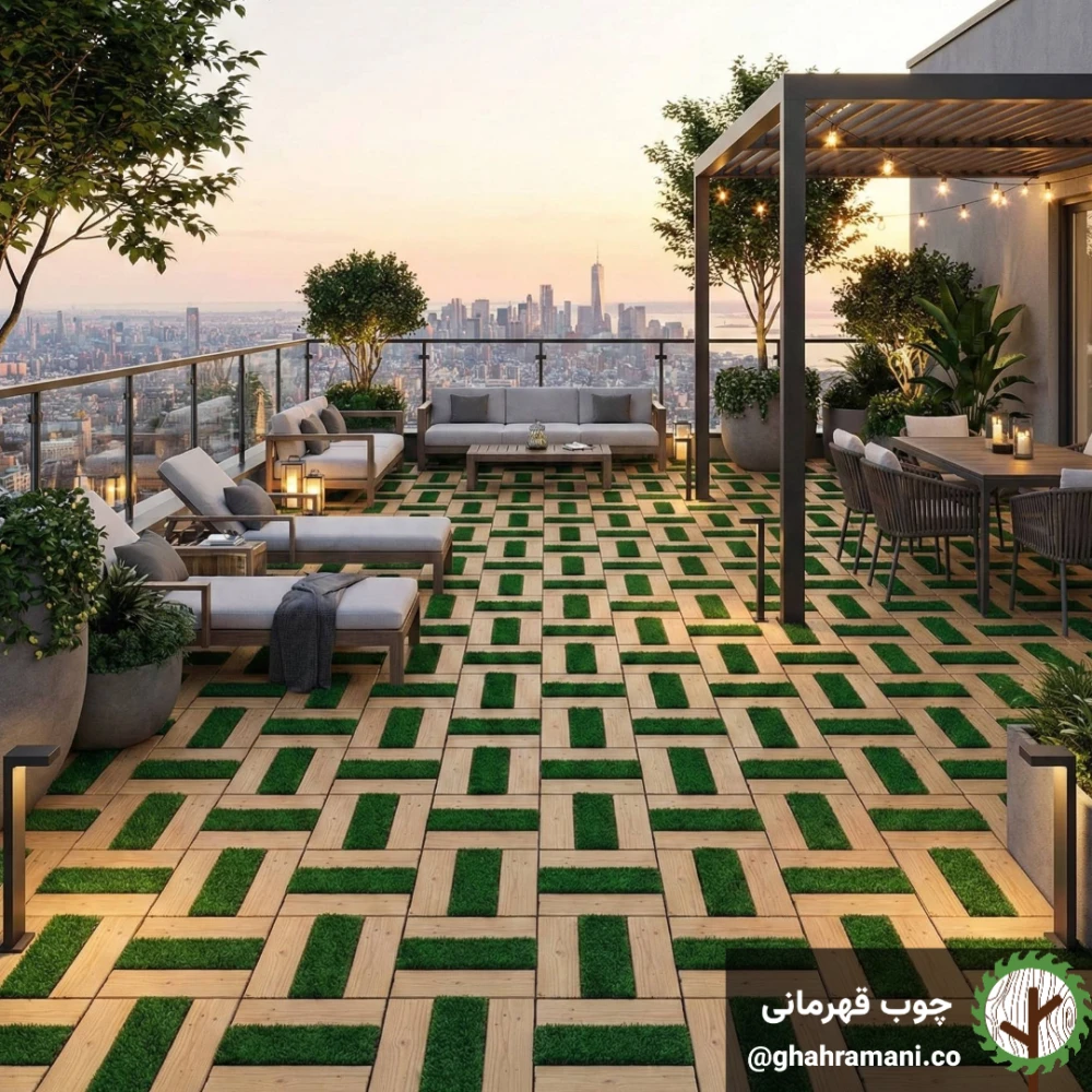 تایل چمن _ ترموود 3 تکه | ابعاد 300×300×19 میلی‌متر