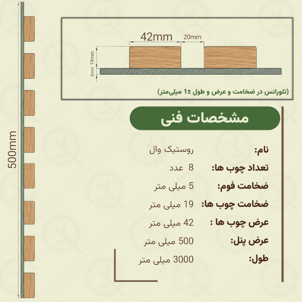 روستیک وال طلایی 3000*500 8تیکه 42*19