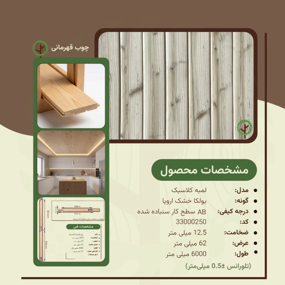 پنل کلاسیک نراد | ضخامت 12.5 mm – عرض 62 mm – طول 6000 mm