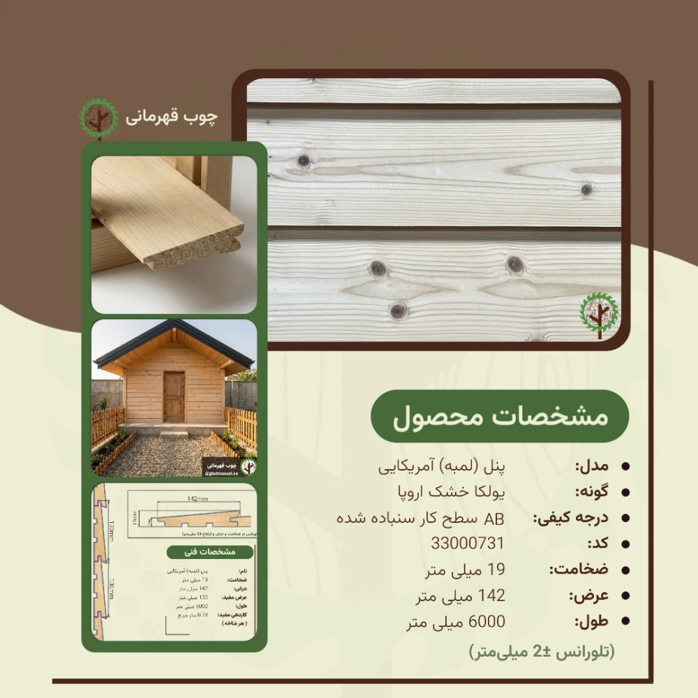 پنل آمریکایی نراد | ضخامت 19 mm – عرض 142 mm – طول 6000 mm