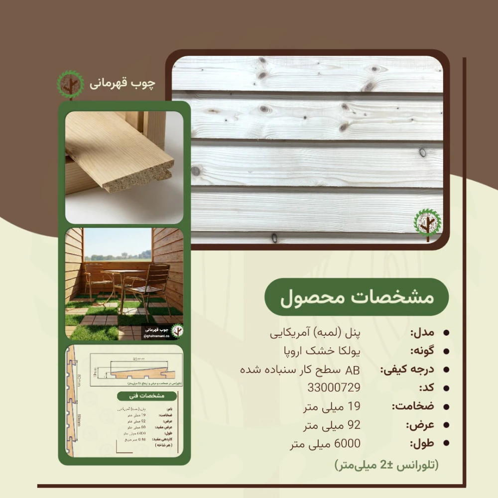 پنل آمریکایی نراد | ضخامت 19 mm – عرض 92 mm – طول 6000 mm