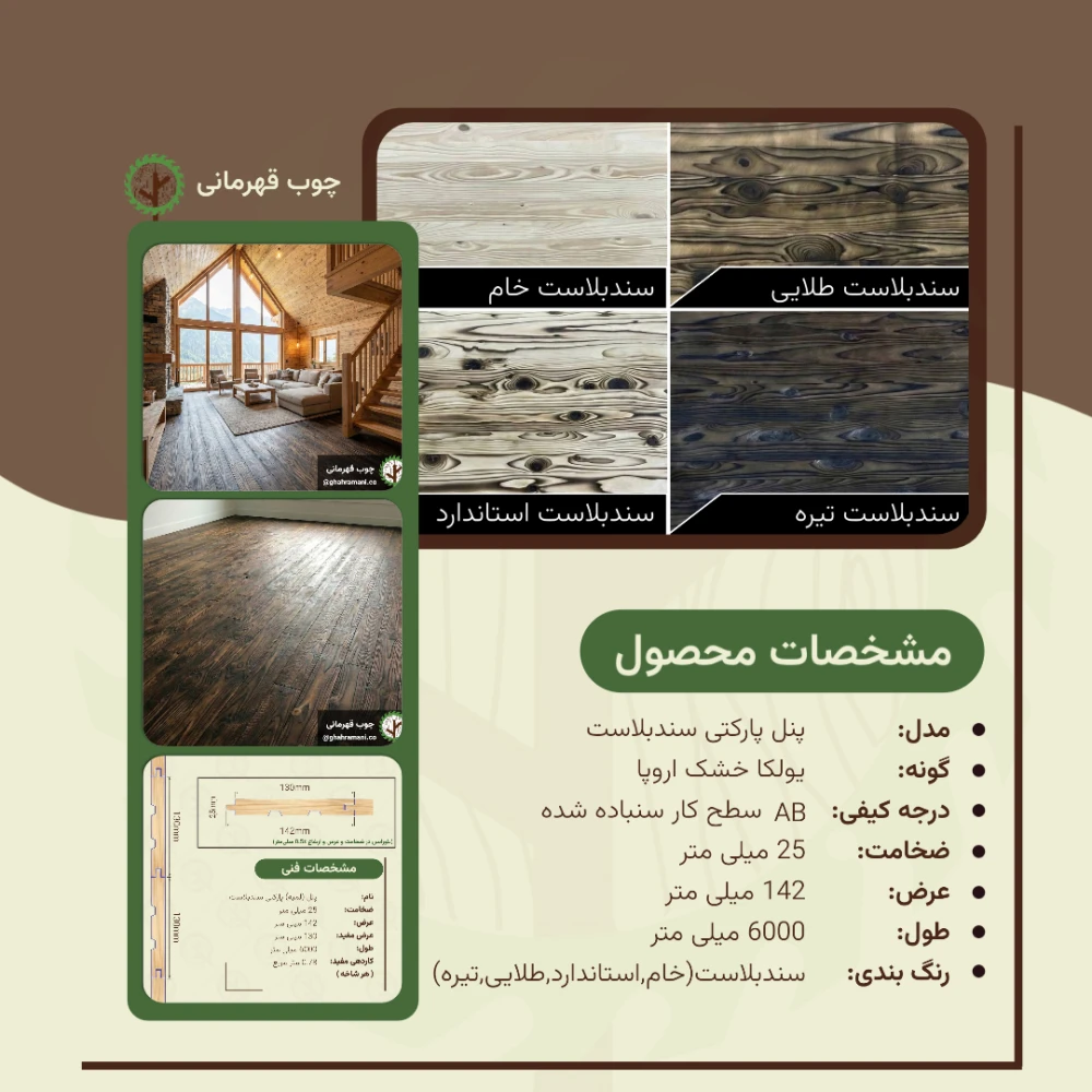  پنل پارکتی سندبلاست نراد 6000*142*25 میلی متر