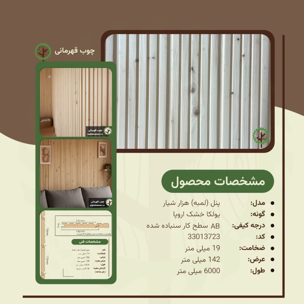 پنل هزار شیار 6000*142*19 میلیمتر