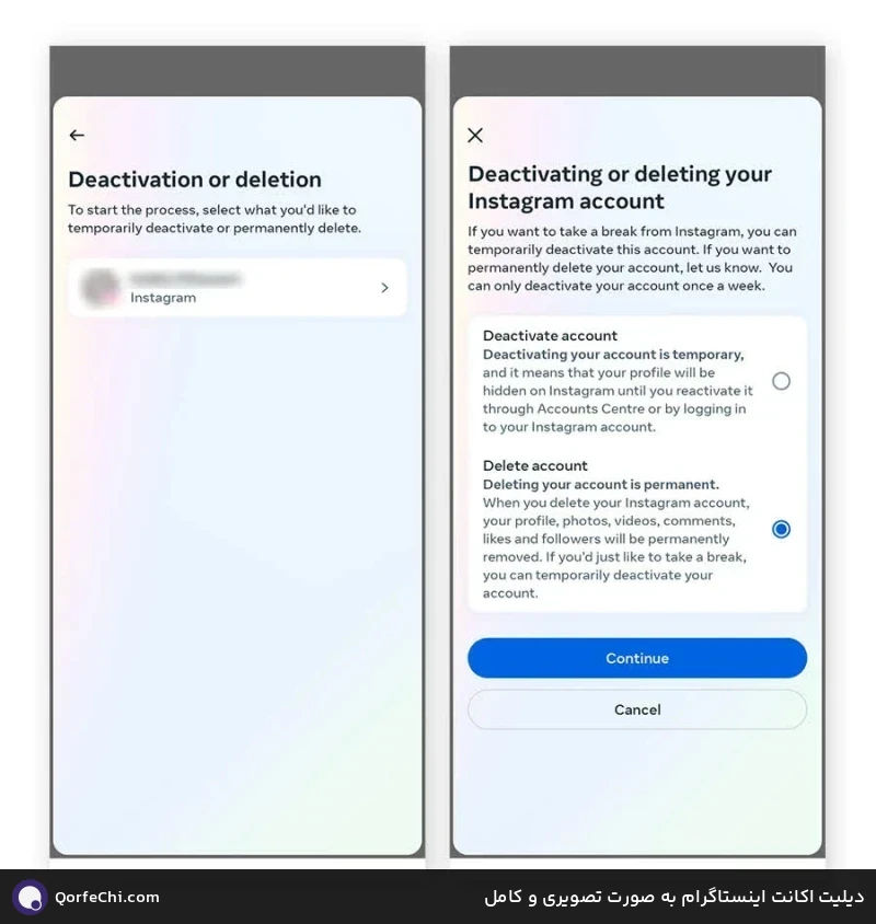 دیلیت اکانت اینستاگرام به صورت تصویری و کامل