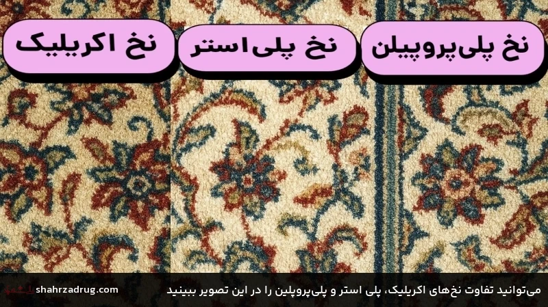 میتوانید تفاوت نخهای اکریلیک، پلی استر و پلیپروپلین را در این تصویر ببینید میتوانید تفاوت نخهای اکریلیک، پلی استر و پلیپروپلین را در این تصویر ببینید