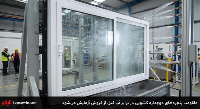 مقاومت پنجرههای دوجداره کشویی در برابر آب قبل از فروش آزمایش میشود مقاومت پنجرههای دوجداره کشویی در برابر آب قبل از فروش آزمایش میشود