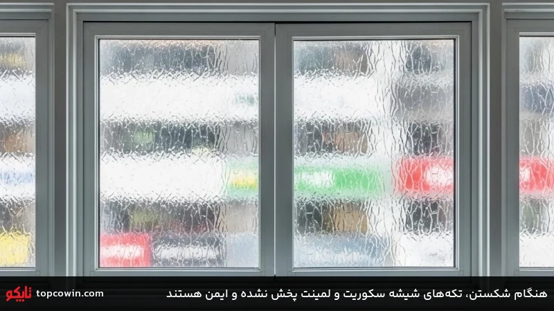 هنگام شکستن، تکه&zwnj;های شیشه سکوریت و لمینت پخش نشده و ایمن هستند